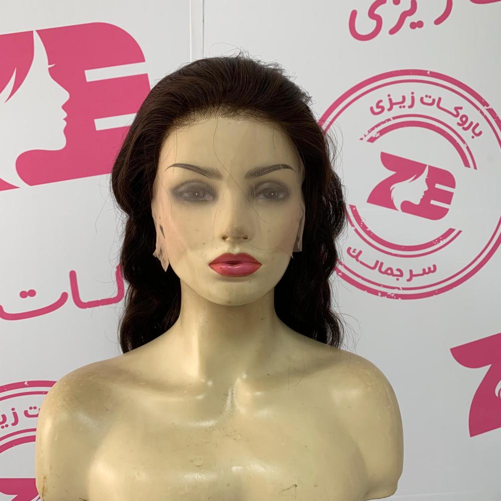 باروكة 16 انش كثافه 180 فروة دانتيل جذور امامية مموج بنى غامق