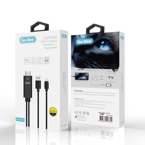 معتمد من ابل محول كابل لايتنينج الى HDMI متوافق مع ايفون، محول شاشة رقمية 1080P للمزامنة الصوتية والفيديو مع موصل منفذ شحن الى تلفزيون  GD-HM806