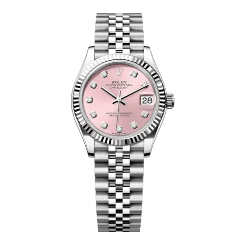 ساعة رولكس ديت جست 31 ذات مينا مرصع بالألماس الوردي مع سوار جوبيلي وإطار مخدد
