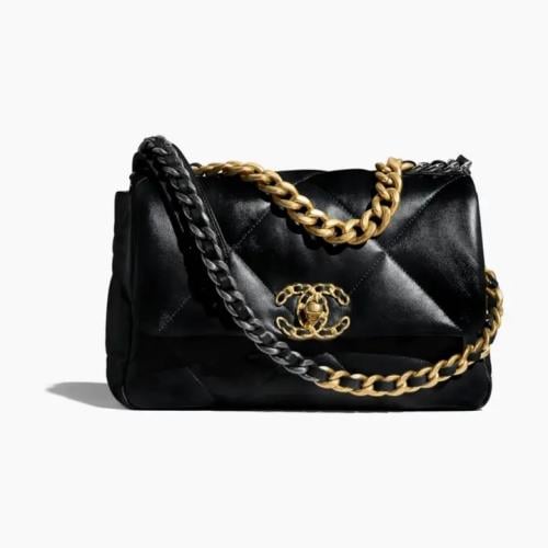 حقيبة يد شانيل 19 جلد خروف لامع،