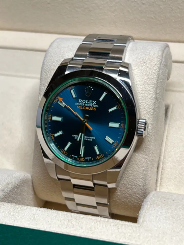 ساعة رولكس ميلغوس ذات المينا الزرقاء 116400GV