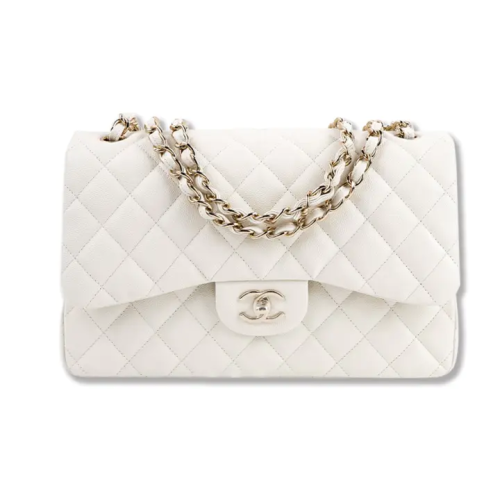 شانيل حقيبة شانيل كبيرة الحجم بجلد الكافيار الأبيض