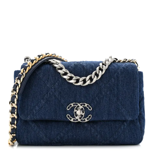 حقيبة شانيل متوسطة الحجم من الدنيم المبطن