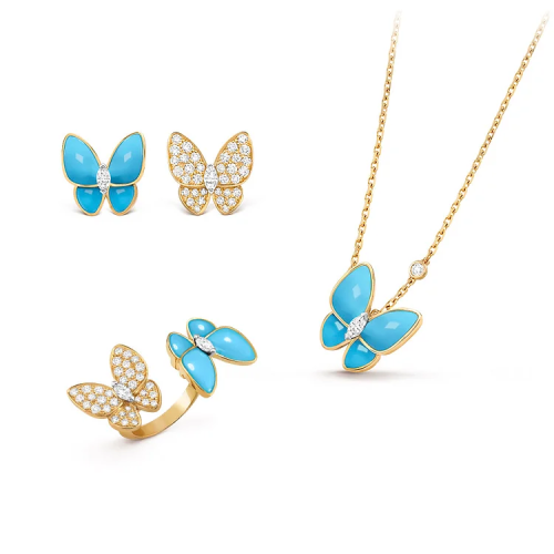 مجموعة [Two Butterfly]، مجموعة مكونة من 3 قطع [أقراط + خاتم + قلادة]