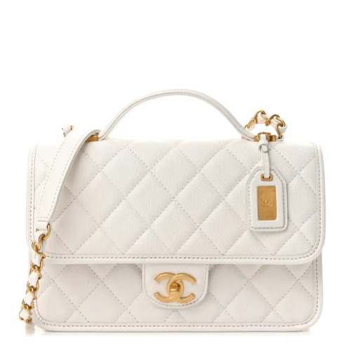 شانيل كافيار مبطن حقيبة صغيرة بمقبض علوي وغطاء