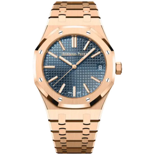 ساعة أوديمار بيغيه رويال أوك من الذهب الوردي بميناء أزرق