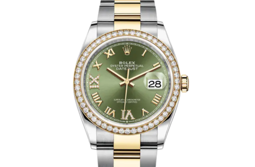 ساعة رولكس ديت جست  36 مم، مصنوعة من فولاذ أويستر، والذهب الأصفر، والماس