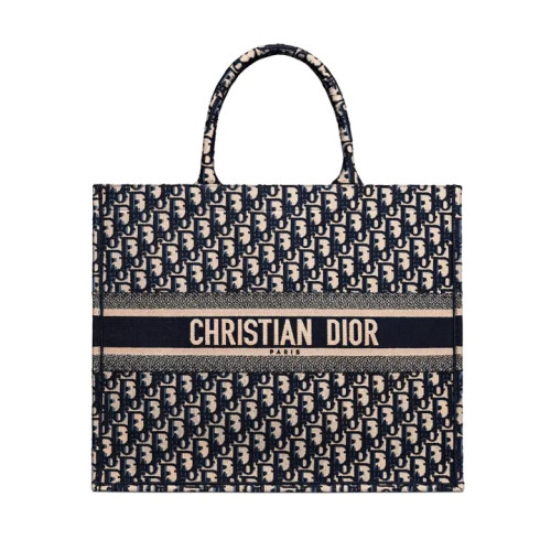 حقيبة ديور كبيرة لحمل الكتب لون أبيض كريمي وأزرق