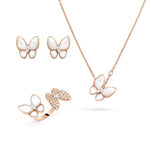 مجموعة [Two Butterfly]، مجموعة مكونة من 3 قطع [أقراط + خاتم + قلادة]