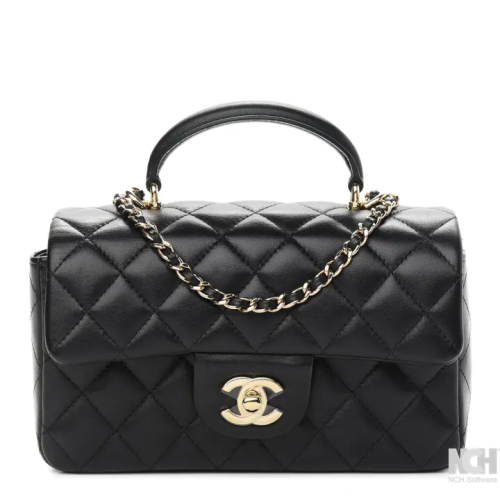 حقيبة شانيل صغيرة من جلد بمقبض علوي