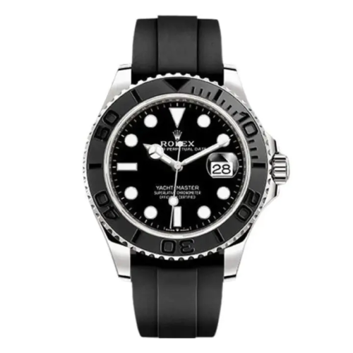 ساعة رولكس رجالية  مينا أسود، 42 مم، ذهب أبيض عيار 18 قيراط