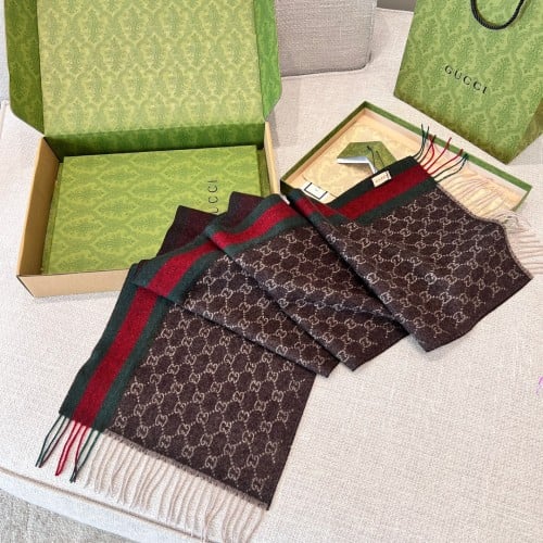 Gucci men's double G jacquard coffee 35x180cm