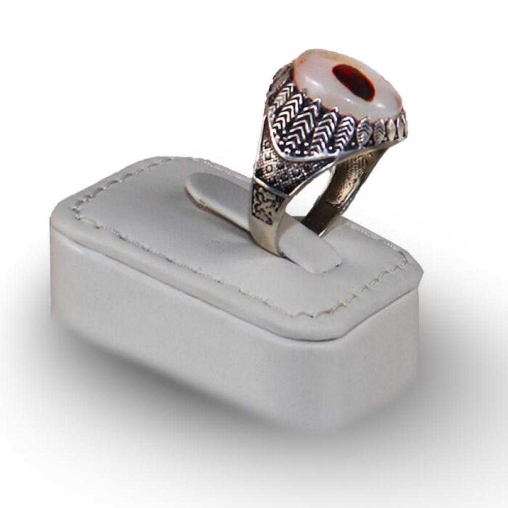 خاتم فضة وعقيق لون ابيض رجالي - F7