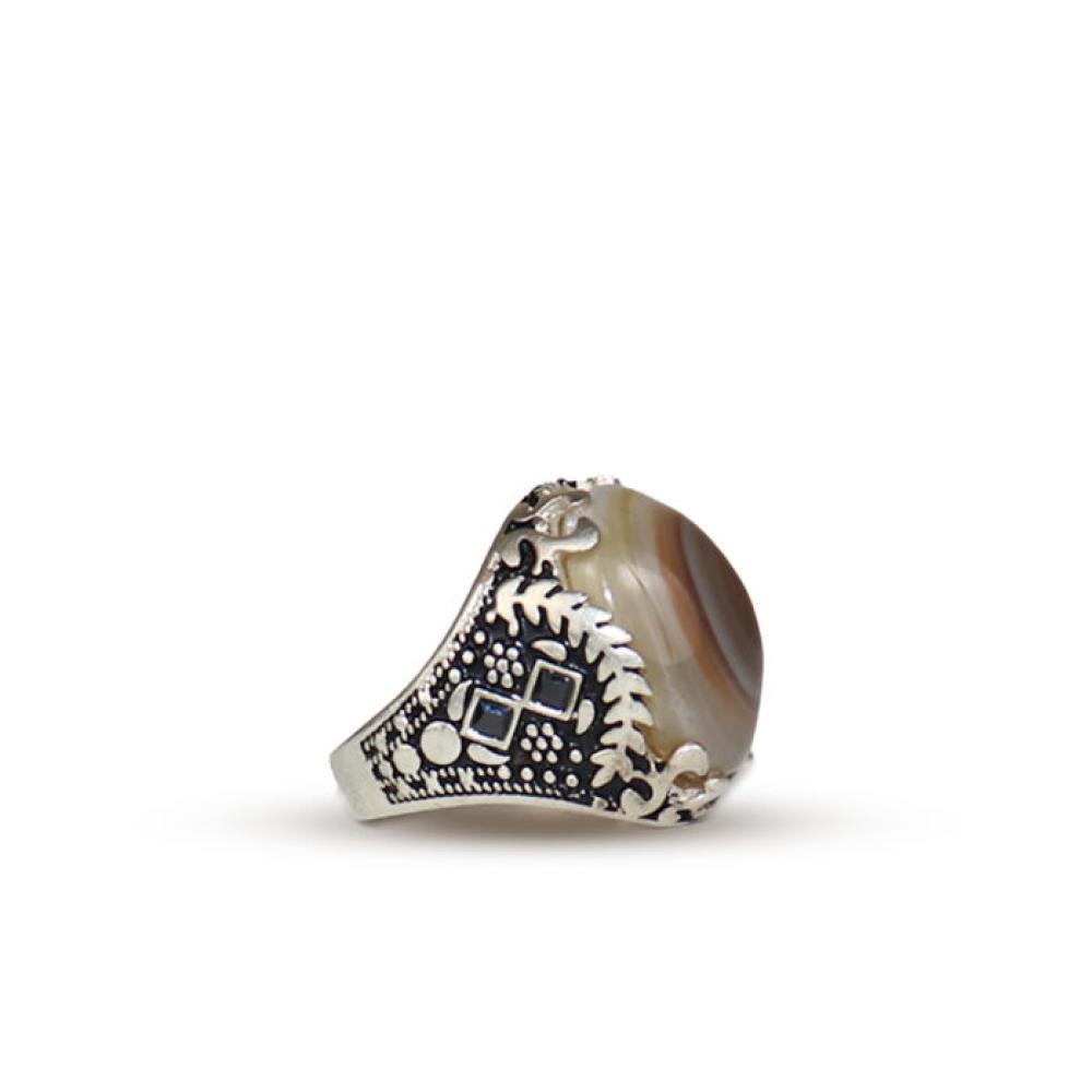 خاتم فضة رجالي لون بني - B10