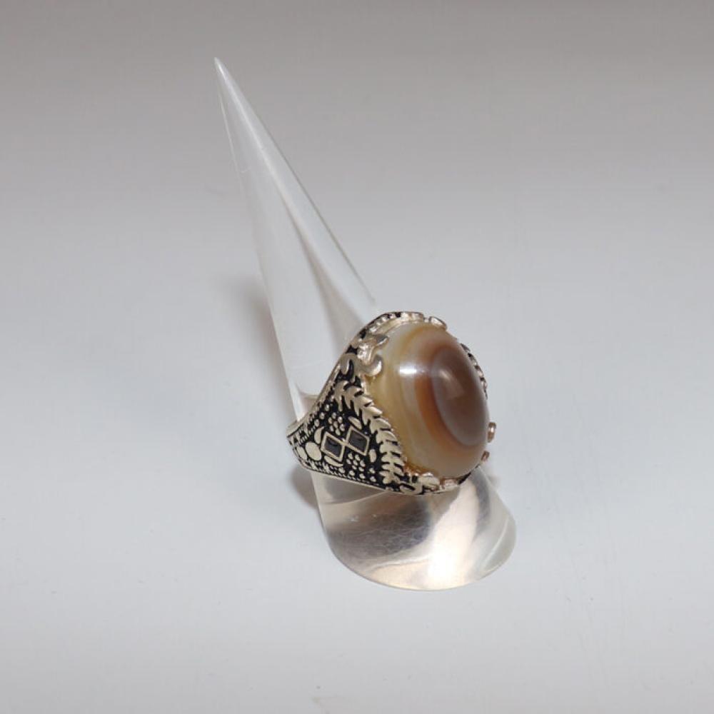 خاتم فضة رجالي لون بني - B10