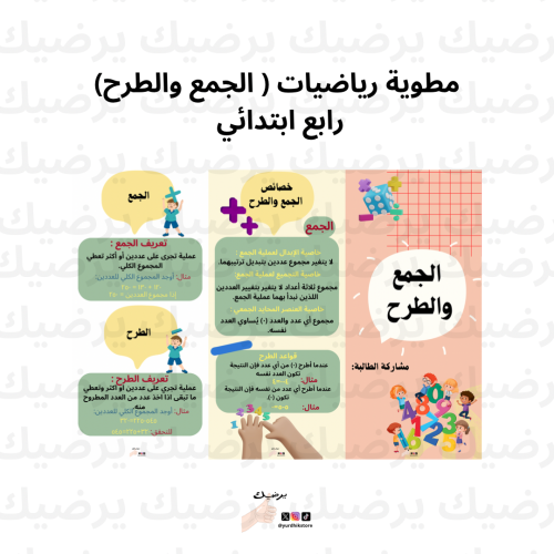 مطوية رياضيات الجمع والطرح رابع ابتدائي