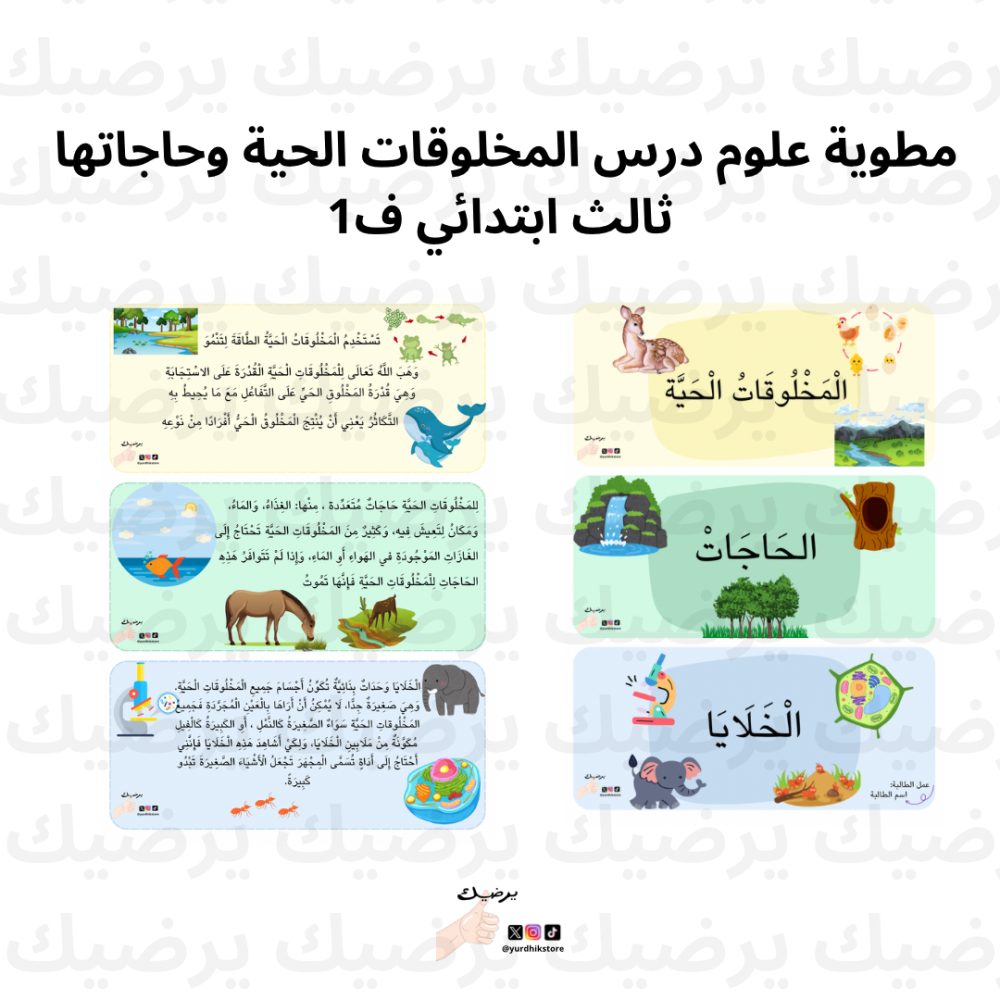 ‎مطوية علوم درس المخلوقات الحية وحاجاتها ثالث ابتدائي ف١.