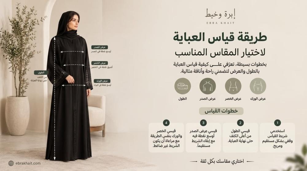 طريقة قياس العباية لاختيار المقاس المناسب | إبرة وخيط
