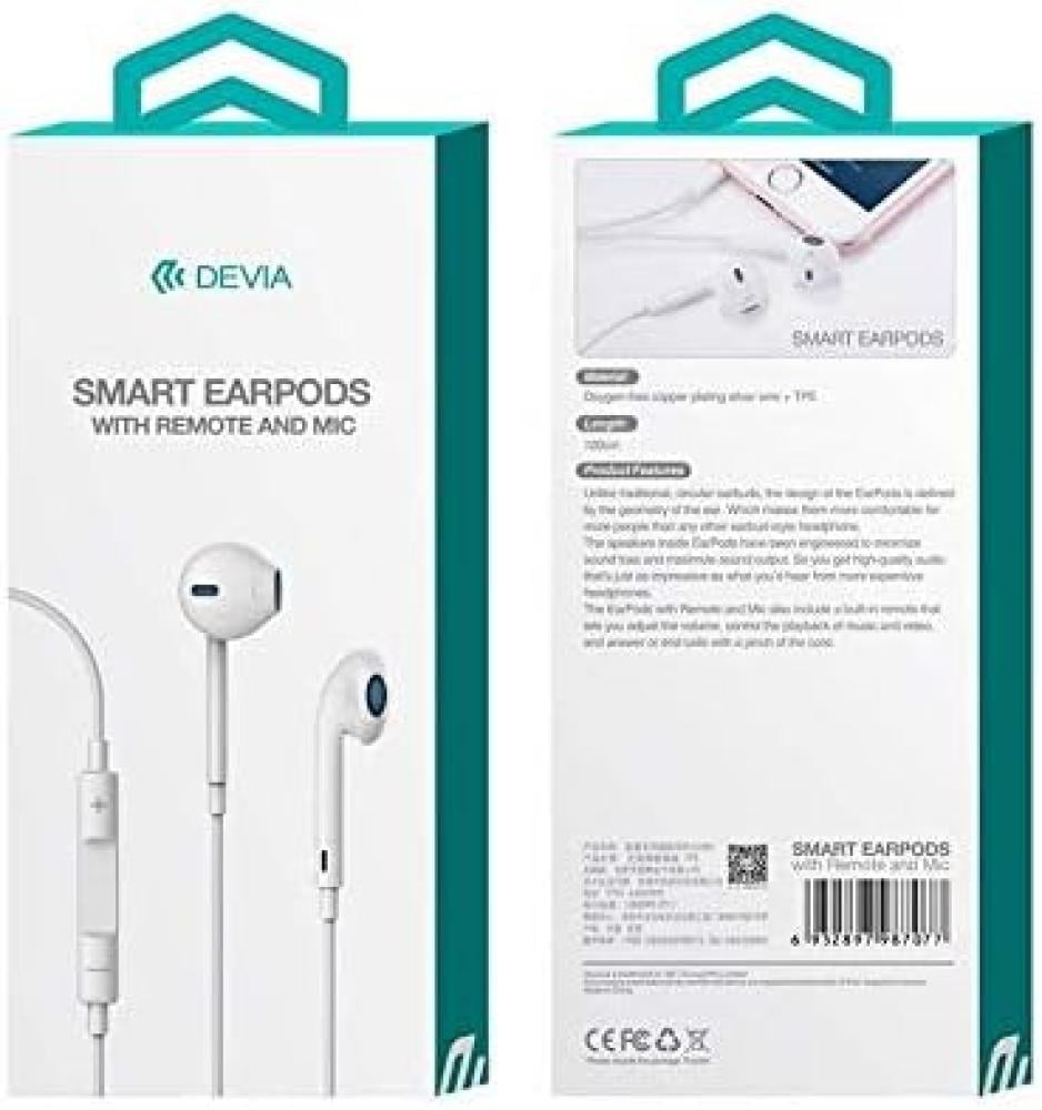 سماعات أذن ديفيا سلكية داخل الأذن مع مايك وريموت، مقبس 3.5 مم – أبيض