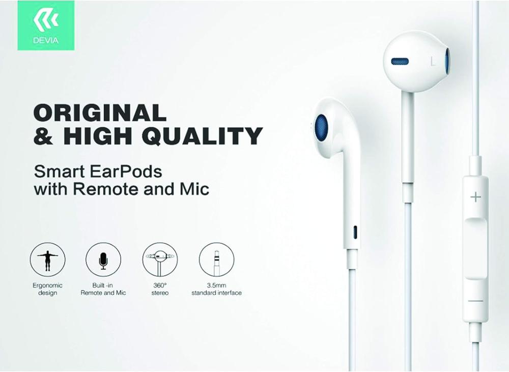 سماعات أذن ديفيا سلكية داخل الأذن مع مايك وريموت، مقبس 3.5 مم – أبيض