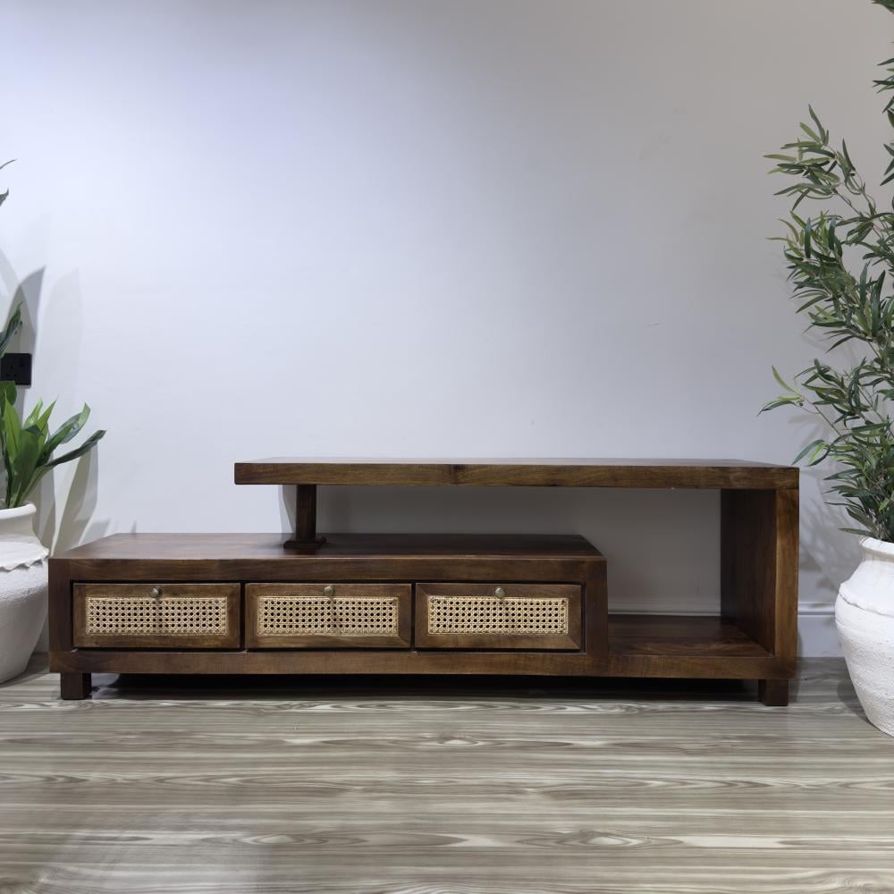 طاولة تلفزيون TV راتان خشب طبيعي