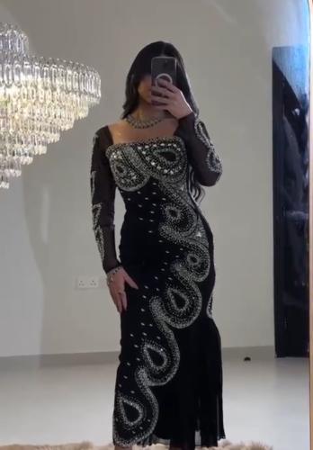 فستان سهرة كريب اسكوبا استرتش على شيفون جورجيت تطر...