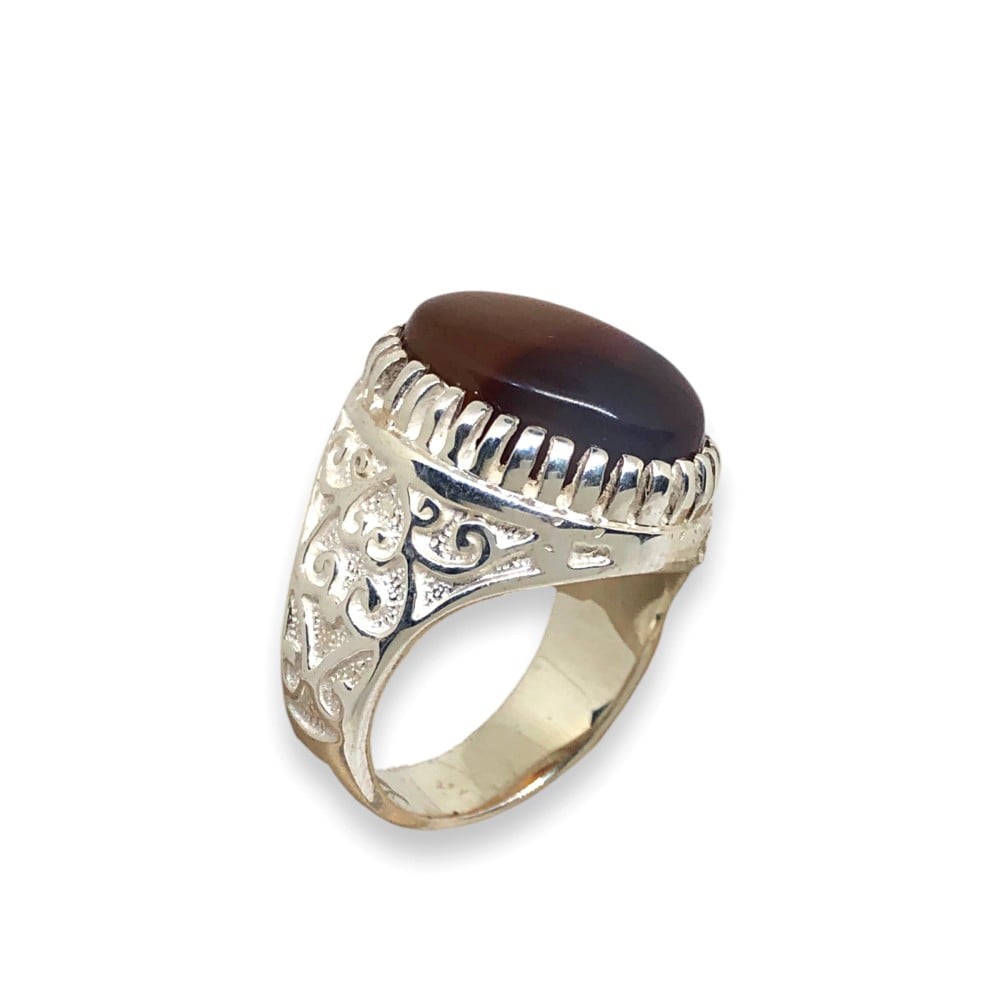 خاتم عقيق يمني فضة 925