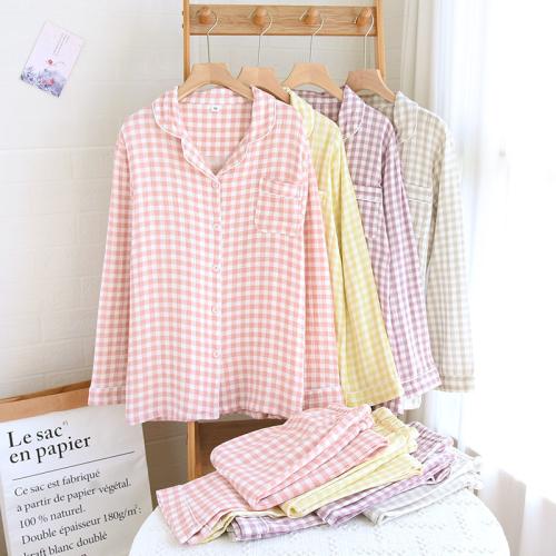 New Double-Layer Cotton Pajamas Sweet Casual Chine...