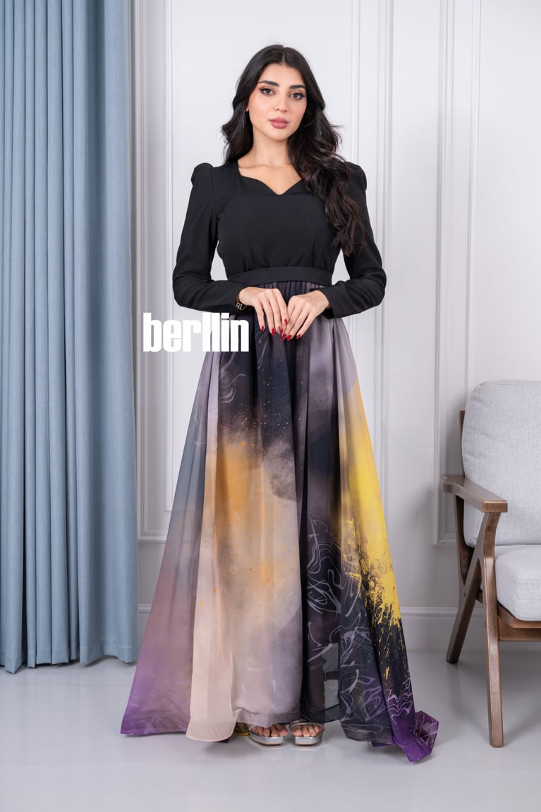 فستان ناعم مشجر مميز بنقشات انيقة وجذابة لون اسود