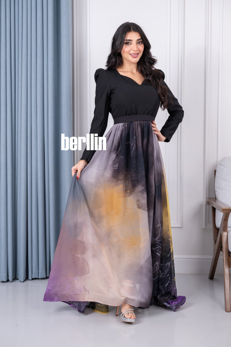 فستان ناعم مشجر مميز بنقشات انيقة وجذابة لون اسود