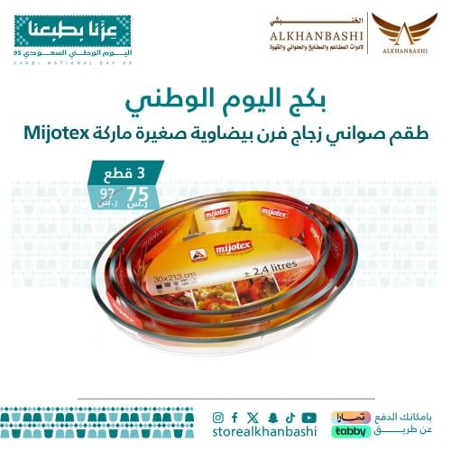 طقم 3 قطع صواني زجاج فرن بيضاوية صغيرة ماركة Mijot...