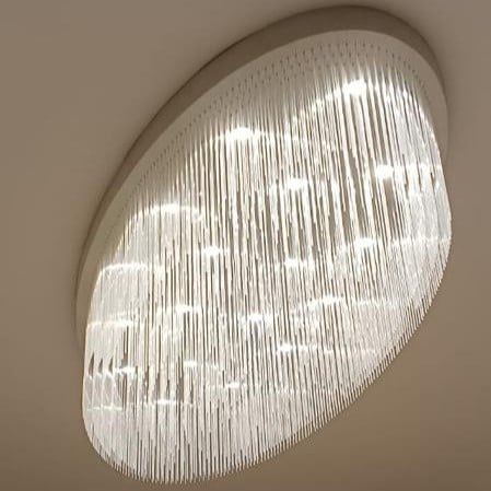 ثريا لاصق مع تعليقات زجاج  شفاف وحبوب كريستال من الداخل  (متوفر عدة مقاسات )