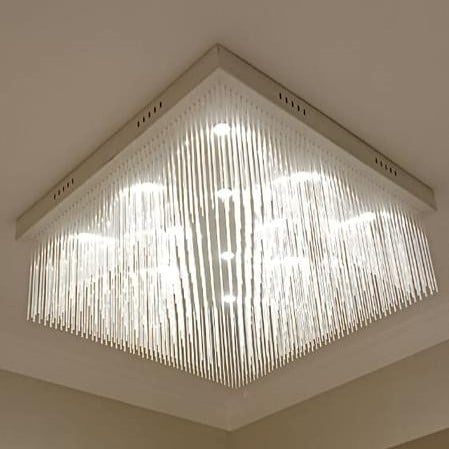 ثريا لاصق مربع  مودرن مع تعليقات حبوب كريستال وايتي