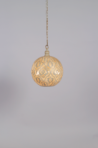 معلقه نحاسية طراز مغربي على شكل كروي لون ابيض (متوفر عدة مقاسات )