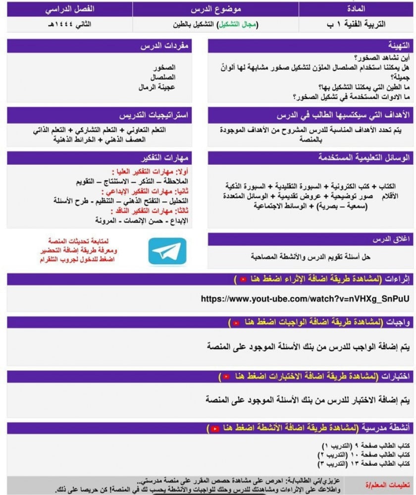 بوربوينت مادة تربية فنية  أول ابتدائي الفصل الثالث مدرستي