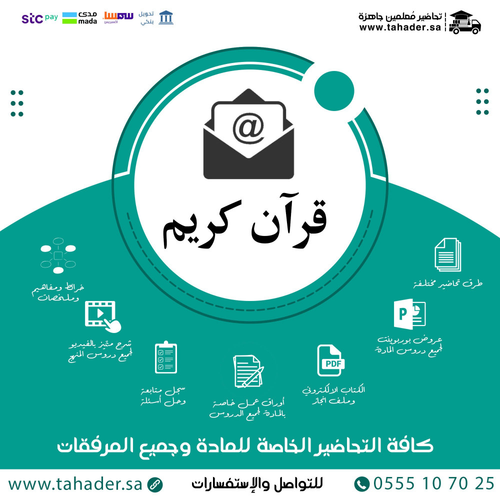 تحضير مادة قران حفظ أول متوسط الفصل الدراسي الثاني