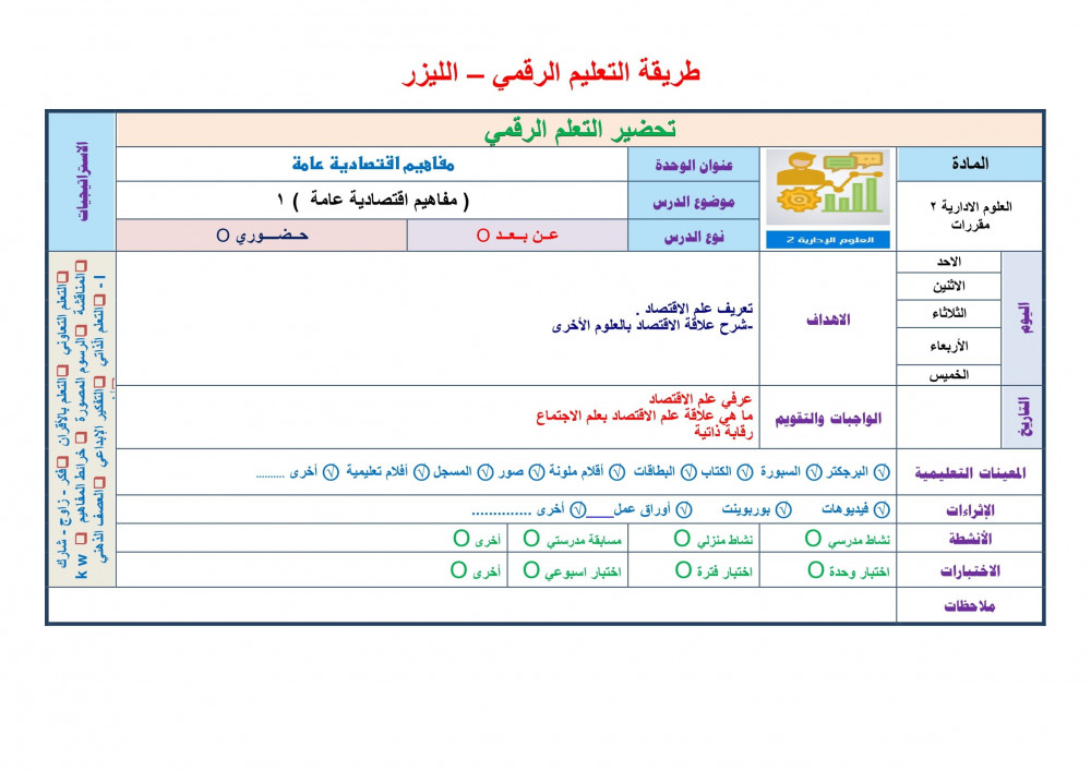 ورق عمل مادة العلوم الإدارية  2 مقررات