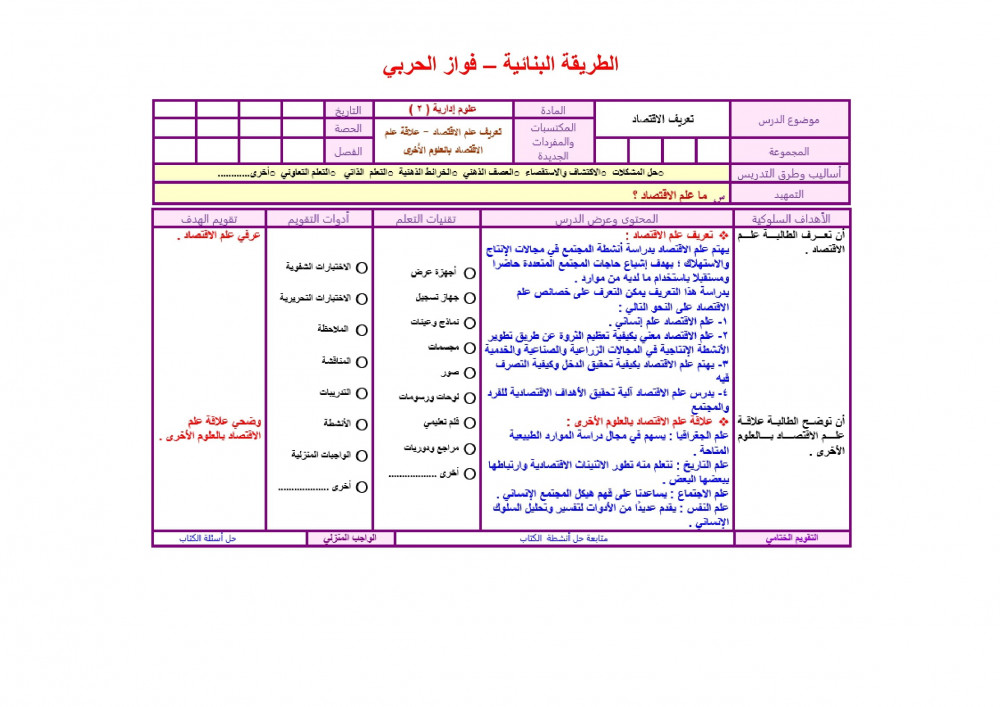 ورق عمل مادة العلوم الإدارية  2 مقررات