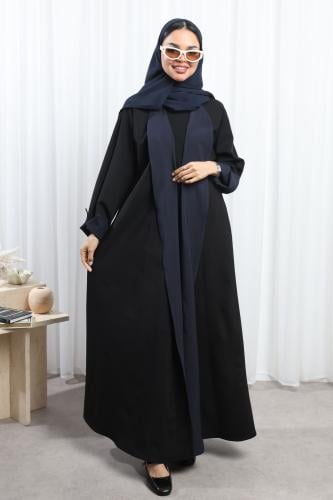 عباية دبل فيس أسود وكحلي أكمام مفتوحة