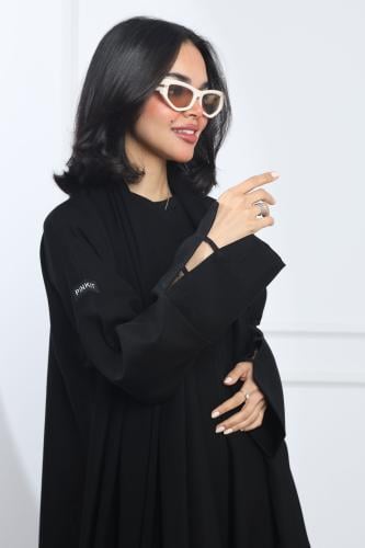 عباية أكمام مفتوحة كتان أسود