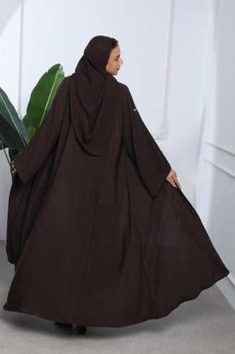 عباية تطريز بارز انترنت أكمام واسعة بني