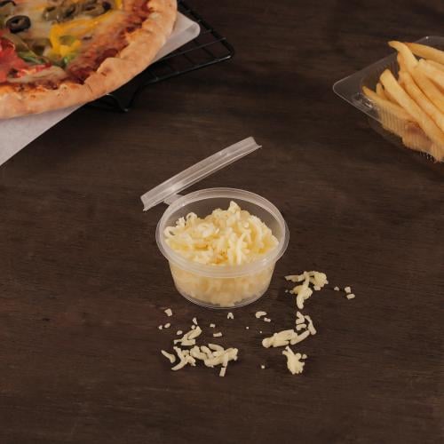 A set of (50) transparent plastic containers for sauces with a continuous lid and an engraved frame - 90 ml