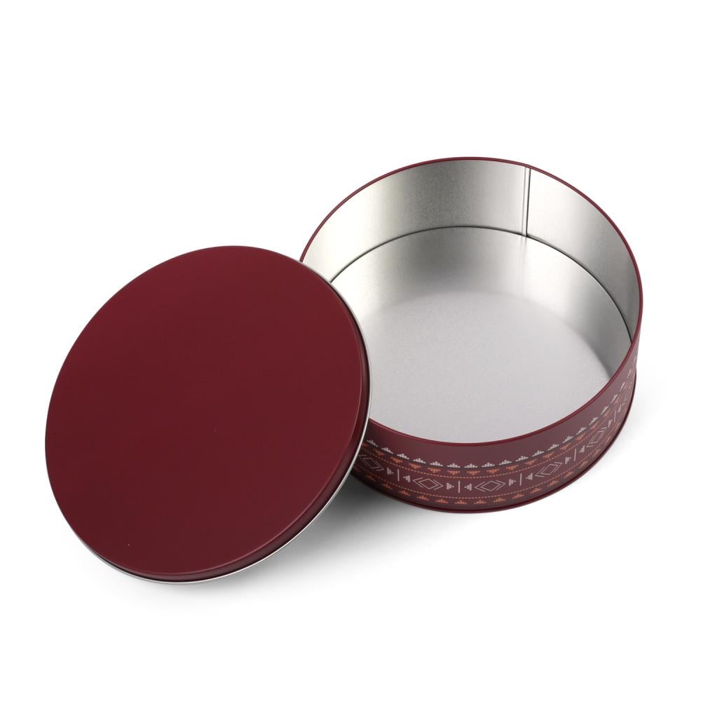 Round metal box with a luxurious lid in Sadu style, Oud color - (1) piece