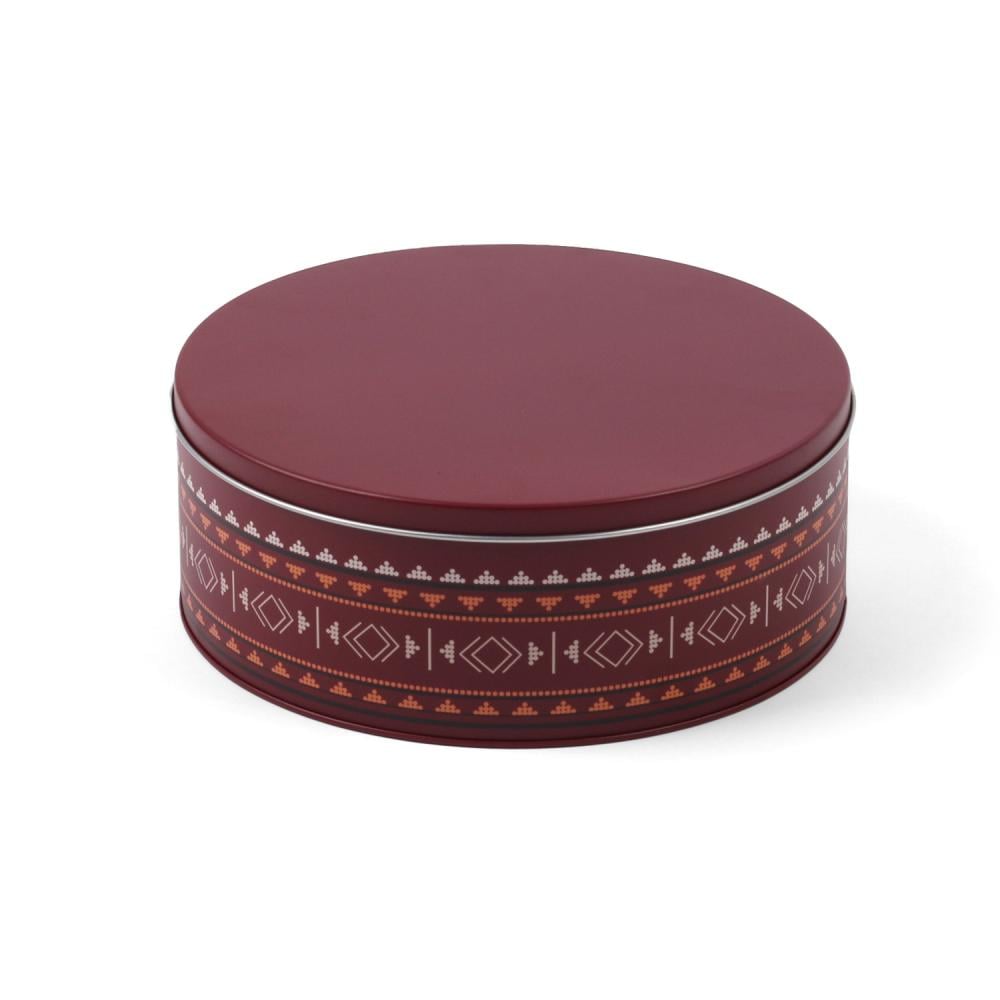 Round metal box with a luxurious lid in Sadu style, Oud color - (1) piece