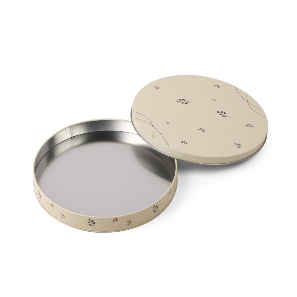 Round metal box with a luxurious lid, beige color - (1) piece