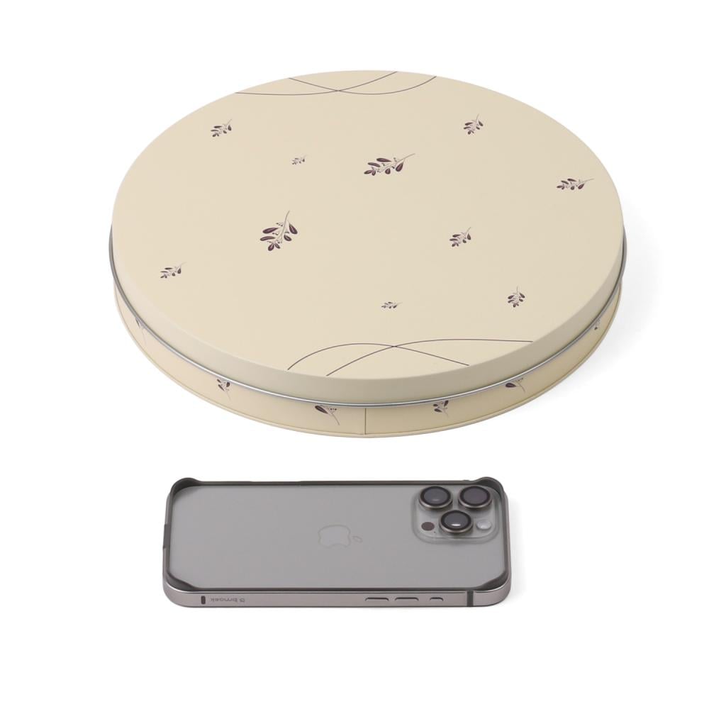 Round metal box with a luxurious lid, beige color - (1) piece