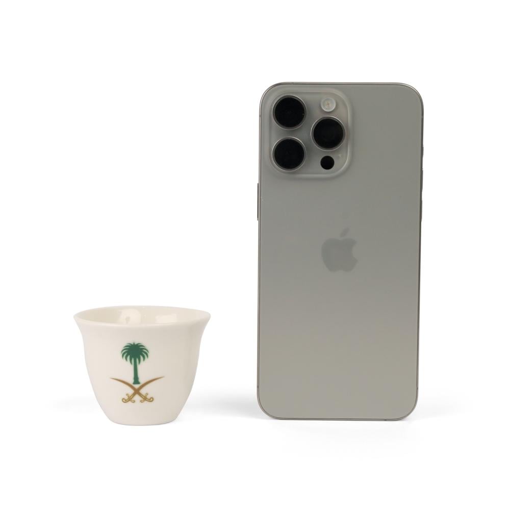 Saudi coffee cups with the logo of two swords and a palm tree