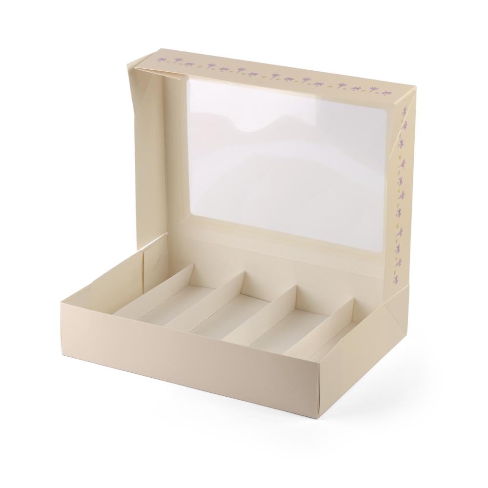 Luxury divided paper boxes for sweets and pies, palm theme, beige color - (12) pieces | (5) sections