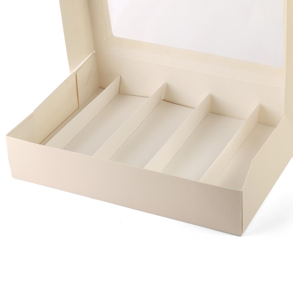 Luxury divided paper boxes for sweets and pies, palm theme, beige color - (12) pieces | (5) sections