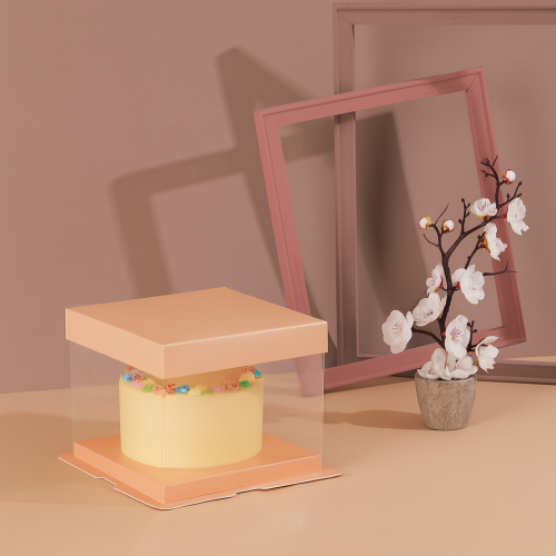 Transparent boxes with a rectangular paper base, pink color | 17*17*13 cm